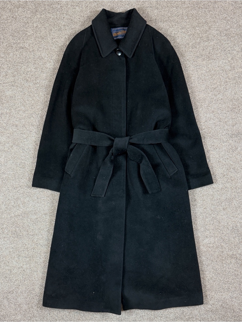 Vintage Pendleton Black Long Wool Angora Blend Belted Coat Womens 16 XL Overcoat
